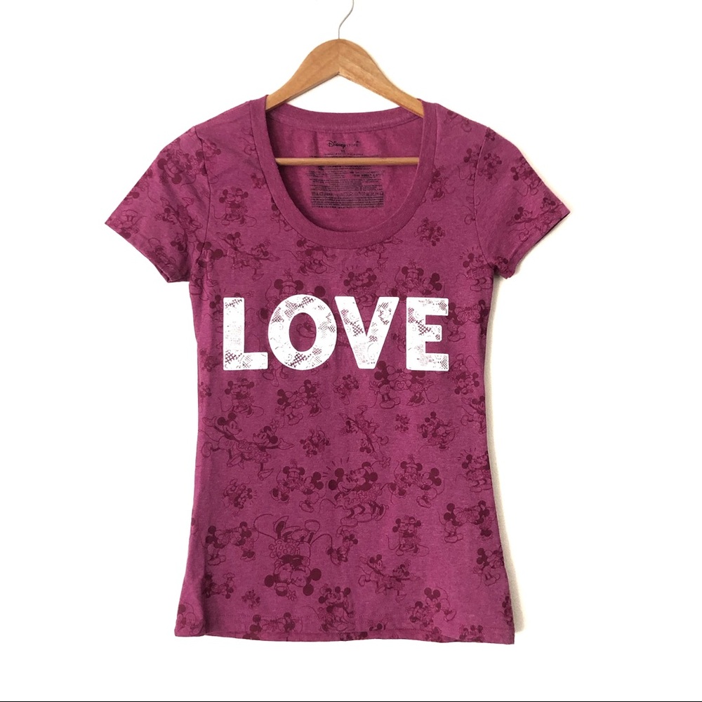Disney Purple Mickey and Minnie Mouse “LOVE” Short Sleeve Tee